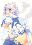  ass blue_eyes blush breasts covered_nipples eyebrows eyeshadow iroyopon large_breasts lavender_hair letty_whiterock looking_at_viewer makeup no_hat no_headwear plump short_hair solo thick_eyebrows torn_clothes touhou underboob 