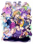  6+boys battle_tendency caesar_anthonio_zeppeli diamond_wa_kudakenai diavolo dio_brando enrico_pucci everyone funny_valentine giorno_giovanna higashikata_jousuke higashikata_jousuke_(jojolion) highres johnny_joestar jojo_no_kimyou_na_bouken jojolion jonathan_joestar joseph_joestar_(young) kars_(jojo) kira_yoshikage kuujou_jolyne kuujou_joutarou mapi multiple_boys ocean phantom_blood stardust_crusaders steel_ball_run stone_ocean string vento_aureo yagiyama_yotsuyu 