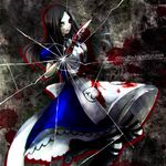  1girl alice:_madness_returns alice_in_wonderland alice_liddell american_mcgee&#039;s_alice american_mcgee's_alice apron ayaka_nari black_hair blood boots dress high_heel_boots high_heels jewelry knife long_hair necklace 