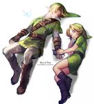  blonde_hair charcoalo closed_eyes collaboration dual_persona fairy gloves hat instrument link mimme_(haenakk7) multiple_boys navi ocarina pointy_ears sleeping the_legend_of_zelda the_legend_of_zelda:_ocarina_of_time young_link younger 