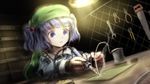  blue_eyes blue_hair hacksaw hat kawashiro_nitori minust pliers short_hair sketch soldering_iron solo touhou two_side_up wire wrench 