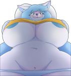  anthro big_breasts blue_hair blush breasts canine clothed clothing clothing_lift female hair huge_breasts lightningfire12 mammal navel nipples shirt shirt_lift wide_hips winter_(sirphilliam) wolf 