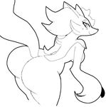  bent_over big_butt blush breasts butt delphox female huge_butt hypnofood looking_at_viewer monochrome nintendo pok&eacute;mon solo thick_thighs video_games 
