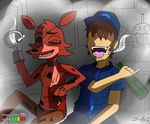  alcohol animatronic beverage canine cigarette cupcake_(fnaf) dalley-le-alpha drugs five_nights_at_freddy&#039;s fox foxy_(fnaf) human male mammal mike_schmidt red_sclera simple_background smoke stoned 