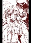  1girl admiral_(kantai_collection) breasts comic crying crying_with_eyes_open forced_smile hat kamio_reiji_(yua) kantai_collection medium_breasts monochrome peaked_cap school_uniform serafuku suzuya_(kantai_collection) tears torn_clothes translated yua_(checkmate) 