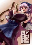  alternate_breast_size apron bare_shoulders between_breasts blush bouncing_breasts breasts brown_eyes calpish curvy ears eel fish head_scarf huge_breasts japanese_clothes kimono lamprey mystia_lorelei okamisty open_mouth purple_hair sexually_suggestive tears tongue touhou translated wings 