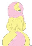  2014 anthro anthrofied big_breasts big_butt blue_eyes breasts butt equine female fluttershy_(mlp) friendship_is_magic fur hair lamiaaaa looking_back mammal my_little_pony pegasus pink_hair plain_background solo voluptuous white_background wings yellow_fur 