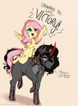  2014 armor black_hair cape crown cutie_mark dialog duo english_text equine evehly eyes_closed female fluttershy_(mlp) friendship_is_magic fur grey_fur hair hi_res hooves horn king_sombra_(mlp) long_hair male mammal my_little_pony open_mouth pegasus pink_hair red_eyes slit_pupils text unicorn wings yellow_fur 