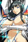  black_hair blue_eyes breasts crossed_arms elbow_gloves epaulettes gloves huge_breasts junketsu kill_la_kill kiryuuin_satsuki long_hair navel revealing_clothes serious torii5011 underboob 