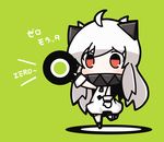  ahoge chibi commentary_request dress highres horns kantai_collection looking_at_viewer mittens northern_ocean_hime nuu_(nu-nyu) pale_skin red_eyes shade shinkaisei-kan solo standing standing_on_one_leg too_literal translated white_dress white_hair 