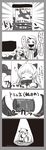  5koma ^_^ absurdres ahoge ahoge_wag aircraft airplane arishiki claws closed_eyes comic drum_(container) expressive_hair gashapon gashapon_machine gloom_(expression) greyscale height_difference highres horn horns kantai_collection leg_hug long_hair mittens monochrome multiple_girls northern_ocean_hime open_mouth seaport_hime shinkaisei-kan sitting sketch spotlight translation_request twitter_username 
