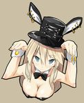  alternate_costume bismarck_(kantai_collection) blonde_hair blue_eyes breasts brown_background bunnysuit hat iwasaki_takashi kantai_collection long_hair medium_breasts solo wrist_cuffs 