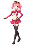  absurdres boots full_body gloves hand_on_hip hat highres midriff navel open_mouth original pink_eyes pink_hair puffy_sleeves sawada_yuusuke short_hair simple_background smile solo thigh_boots thighhighs twintails white_background 