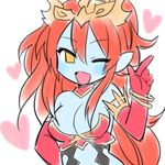  :d ;d bad_id bad_twitter_id blue_skin blush breasts demon_girl elbow_gloves gloves hera-ur_(p&amp;d) hera_(p&amp;d) kaki_s large_breasts long_hair lowres midriff one_eye_closed open_mouth orange_hair pointing pointing_up pointy_ears ponytail puzzle_&amp;_dragons red_gloves smile solo tiara very_long_hair yellow_eyes 