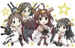  ahoge akiran_(r32) bangs black_hair blue_eyes boots brown_eyes cannon detached_sleeves glasses hands_on_thighs haruna_(kantai_collection) headgear hiei_(kantai_collection) huge_ahoge japanese_clothes kantai_collection kirishima_(kantai_collection) knee_boots kneeling kongou_(kantai_collection) long_hair mecha_musume multiple_girls nontraditional_miko outstretched_hand pantyhose parted_bangs short_hair star starry_background wide_sleeves 