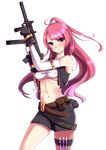  absurdres gun h&amp;k_ump heckler_&amp;_koch highres long_hair midriff navel original pandako pink_eyes pink_hair solo submachine_gun suppressor transparent_background weapon 