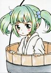  :/ bucket colored_pencil_(medium) green_eyes green_hair highres in_bucket in_container kisume meme-tan_(bana_nan26) short_hair solo touhou traditional_media twintails v-shaped_eyebrows wooden_bucket 