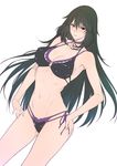  bikini black_hair blush breasts brown_eyes cleavage hand_on_hip highres infinite_stratos large_breasts long_hair looking_at_viewer navel o-ring o-ring_top orimura_chifuyu side-tie_bikini simple_background sketch solo swimsuit toned very_long_hair white_background zucchini 
