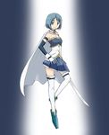  akiran_(r32) ankle_boots bangs blue_eyes blue_hair boots breasts cape detached_sleeves gloves hand_on_hip magical_girl mahou_shoujo_madoka_magica miki_sayaka parted_bangs short_hair skirt small_breasts solo sword thighhighs weapon white_gloves white_legwear 