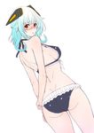  ass bikini blue_hair blush breasts frilled_bikini frills glasses headgear highres infinite_stratos large_breasts looking_at_viewer red_eyes sarashiki_kanzashi semi-rimless_eyewear sideboob simple_background sketch solo swimsuit under-rim_eyewear white_background zucchini 