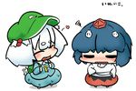  animal_ears bad_id bad_pixiv_id black_eyes blush chibi cosplay costume_switch hat heart inubashiri_momiji inubashiri_momiji_(cosplay) inunoko. kawashiro_nitori kawashiro_nitori_(cosplay) multiple_girls o_o open_mouth short_hair skirt tail tail_wagging touhou white_hair wolf_ears 