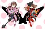  :3 akiran_(r32) animal_hat beam_rifle blue_eyes bodysuit brown_hair cat_hat chibi energy_gun eva_02 eva_08 evangelion:_3.0_you_can_(not)_redo eyepatch glasses hairband hat long_hair makinami_mari_illustrious mecha multiple_girls neon_genesis_evangelion pink_bodysuit plugsuit rebuild_of_evangelion red-framed_eyewear semi-rimless_eyewear shikinami_asuka_langley souryuu_asuka_langley under-rim_eyewear weapon 