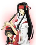  ainu_clothes akiran_(r32) black_hair blue_eyes bow fingernails gohei hairband headband japanese_clothes long_hair miko multiple_girls nail_polish nakoruru rashoujin_mizuki red_bow red_eyes samurai_spirits sharp_fingernails sidelocks wide_sleeves 