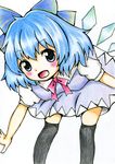  :d bad_id bad_pixiv_id blue_eyes blue_hair bow cirno colored_pencil_(medium) dress hair_bow highres meme-tan_(bana_nan26) open_mouth short_hair smile solo touhou traditional_media wings 