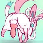  animal_genitalia anus canine_penis cyan_background eeveelution knot looking_back male nintendo pcred566 penis pink_penis plain_background pok&eacute;mon raised_tail solo sylveon video_games 