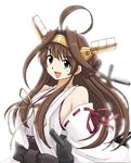  ahoge akiran_(r32) bare_shoulders brown_hair cannon detached_sleeves headgear huge_ahoge japanese_clothes kantai_collection kongou_(kantai_collection) long_hair nontraditional_miko smile solo 