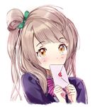  blazer bow brown_hair covering_mouth hair_bow jacket letter long_hair looking_at_viewer love_letter love_live! love_live!_school_idol_project macciatto_(aciel02) minami_kotori one_side_up otonokizaka_school_uniform school_uniform solo 