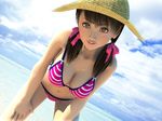  1girl 3d beach bikini breasts cleavage cleavege cloud dutch_angle large_breasts leaning_forward long_hair looking_at_viewer ocean outdoors sky solo swimsuit twintails 