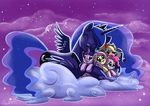  2014 adlynh applejack_(mlp) blonde_hair blue_eyes blue_hair blush cloud cowboy_hat cutie_mark equine eyes_closed female fluttershy_(mlp) friendship_is_magic hair hat horn hug lying mammal my_little_pony necklace pegasus pinkie_pie_(mlp) plushie princess_luna_(mlp) purple_eyes purple_hair rainbow_dash_(mlp) rarity_(mlp) stars twilight_sparkle_(mlp) unicorn winged_unicorn wings 