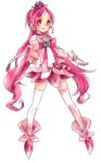  alternate_color boots bow choker cosplay cure_blossom cure_marine cure_marine_(cosplay) dress earrings eyelashes full_body hair_ornament hair_ribbon hanasaki_tsubomi happy heartcatch_precure! highres jewelry long_hair looking_at_viewer magical_girl pink_bow pink_choker pink_dress pink_eyes pink_hair precure puffy_sleeves ribbon simple_background sketch smile solo standing thighhighs thighs very_long_hair w00p white_background wrist_cuffs zettai_ryouiki 