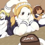  &lt;3 blush bovine bow_tie cake cattle chubby female food kokkooman lagomorph maid maid_uniform mammal overweight rabbit smile tanuki 