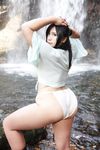  1girl asian ass black_hair chouzuki_maryou huge_ass photo plump rainbow solo water waterfall 