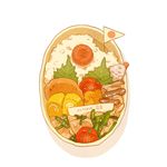  egg flag food fruit k_hamsin no_humans obentou omelet original rice sesame_seeds tamagoyaki tomato umeboshi white_background 