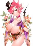  alcohol bad_id bad_pixiv_id breasts cleavage demon_girl demon_tail demon_wings flower gloves hairband hat huge_breasts japanese_clothes kimono mikurou_(nayuta) mini_hat mini_top_hat one_eye_closed original pink_eyes pink_hair pointy_ears sake short_hair single_wing solo tail thighs top_hat wings 