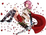  1girl 2012 blue_eyes cape final_fantasy final_fantasy_xiii lightning_farron long_hair looking_at_viewer pink_hair solo sword weapon 