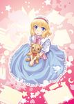  alice_margatroid blonde_hair blue_eyes book candy dress food hairband hands_clasped heart knife lolita_hairband mikagami_hiyori moon own_hands_together pocket_watch ribbon short_hair sitting solo star stuffed_animal stuffed_toy teddy_bear touhou watch 