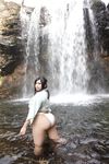  1girl asian ass black_hair chouzuki_maryou huge_ass photo plump rainbow solo water waterfall 
