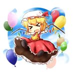  &gt;_&lt; :d ascot balloon blonde_hair chibi closed_eyes flandre_scarlet gasuto_(kamikami) hat mob_cap open_mouth outstretched_arms smile solo spread_arms touhou wings xd 