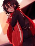  bad_id bad_pixiv_id black_hair blush caught enpera hair_ornament hairclip highres jacket kagerou_project long_hair nako_(inamenaihane) red_scarf scarf school_uniform serafuku solo tateyama_ayano track_jacket 