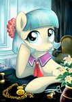  2014 adlynh blue_eyes blue_hair chair clothing coco_pommel_(mlp) earth_pony equine female flower friendship_is_magic gols hair horse mammal my_little_pony necklace pony portrait scissors solo thread two_tone_hair 