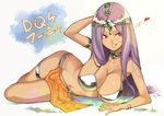  :q blush bracelet breasts circlet cleavage commentary_request dark_skin dragon_quest dragon_quest_iv earrings jewelry large_breasts loincloth long_hair manya pelvic_curtain purple_eyes purple_hair smile solo suruga_kreuz tongue tongue_out 