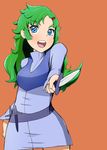  80s blue_eyes elchi_cargo female green_hair kaz_(10916310) knife long_hair oldschool sentou_mecha_xabungle solo weapon 