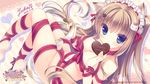  animal_ears artist_name barefoot blue_eyes breasts brown_hair cat_ears cat_tail chocolate chocolate_heart dated hair_ornament hairclip happy_valentine heart highres holding_own_tail large_breasts long_hair maid_headdress naked_ribbon navel nekomori_mike nude nyan_cafe_macchiato ribbon signature smile solo tail valentine wallpaper yukie_(peach_candy) 