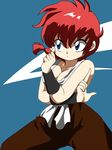  1girl blue_eyes braid breasts cleavage collaboration genderswap lum10 ranma-chan ranma_1/2 red_hair saotome_ranma single_braid solo wantan-orz wristband 