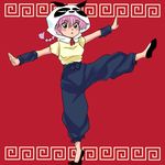  1girl animal_hat braid color_background genderswap grey_eyes hat pink_hair ranma-chan ranma_1/2 red_background saotome_ranma single_braid solo suika_(swimy0pe0u_u0s) 