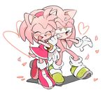  1girl alternate_color alternate_eye_color amy_rose arm_grab bad_id bad_pixiv_id blush boots chiro_(pez777) dress furry gloves green_eyes grin hairband heart petals shoes smile sneakers sonic sonic_the_hedgehog sweatdrop tail white_background 